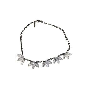Lulu Frost Rhinestone Leaf Statement Necklace Silver Tone Crystal Floral Cluster